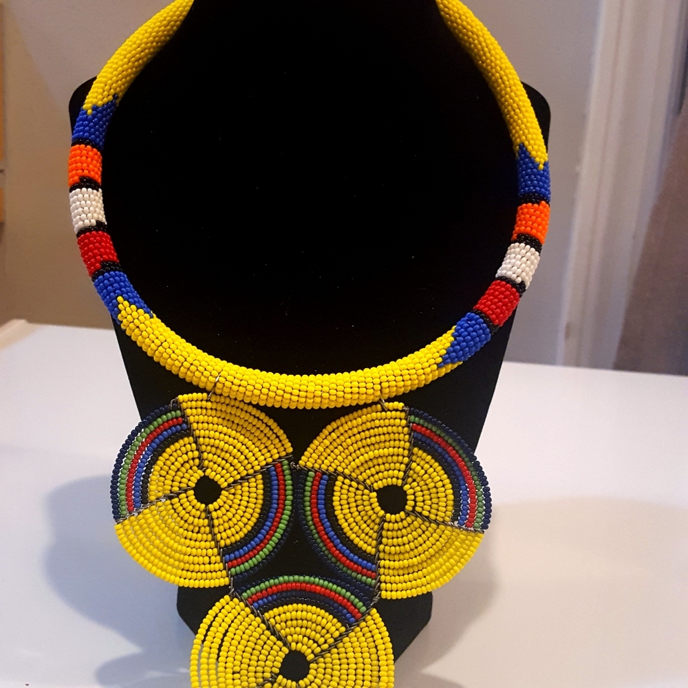 Kenyan Handmade Glass Maasaii Beads Necklace set